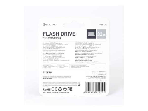 PLATINET - USB flash-enhet - 32 GB - USB 2.0 - silver