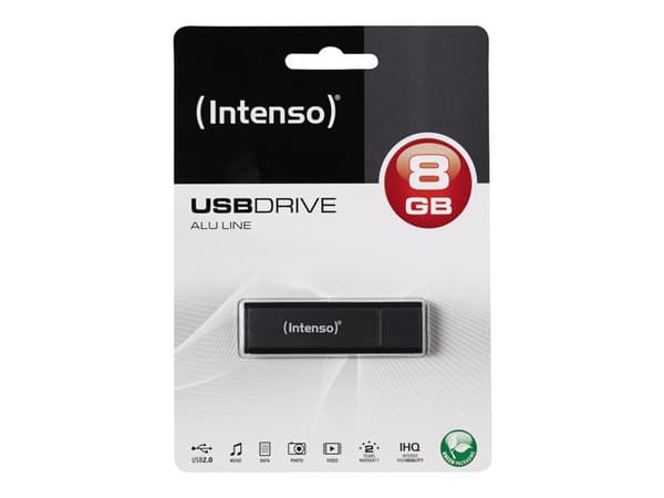Intenso Alu Line, 8 GB, USB A-tyyppi, 2.0, 28 MB/s, Suojus, Antrasiitti Antrasiitti