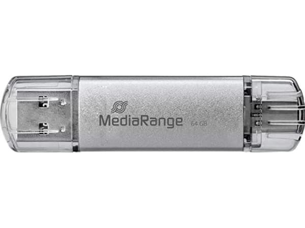 MediaRange combo - USB-flashstasjon - 64 GB - USB 3.1 / USB-C - sølv