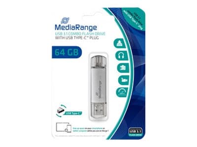 MediaRange combo - USB-flashstasjon - 64 GB - USB 3.1 / USB-C - sølv Sølv