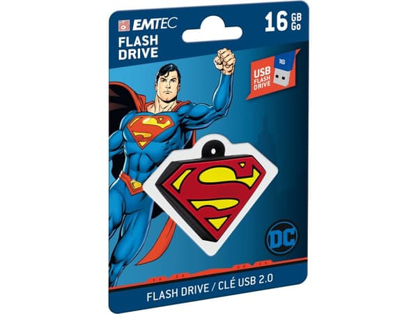 Emtec DC Comics Collector Superman, 16 GB, USB A-tyyppi, 2.0, 15 MB/s, Ilman suojusta, Monivärinen