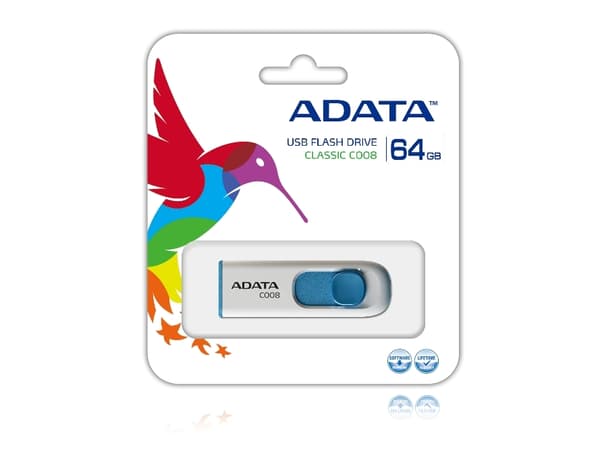 ADATA Classic Series C008 - USB-flashstasjon - 64 GB - USB 2.0 - hvit, blå