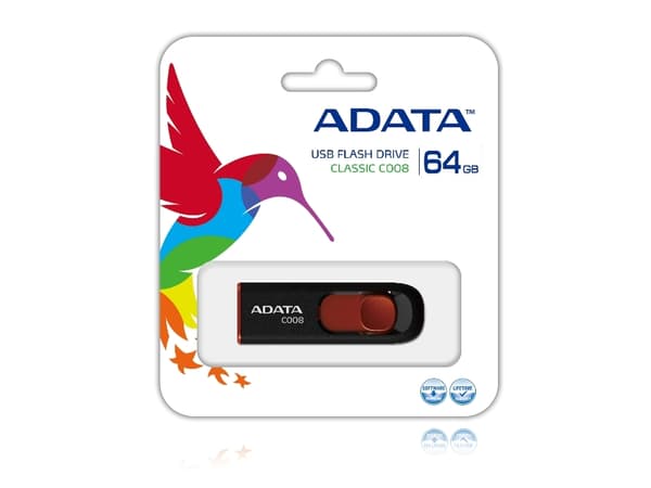 ADATA Classic Series C008 - USB-flashstasjon - 64 GB - USB 2.0 - svart, rød