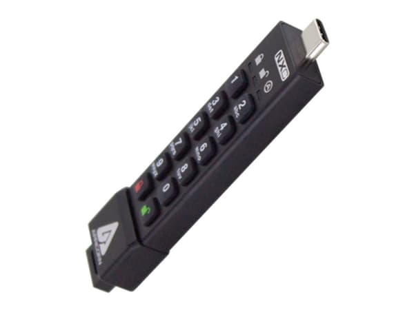 Apricorn Aegis Secure Key 3NXC - USB-flashstasjon - kryptert - 16 GB - USB-C 3.2 Gen 1 - FIPS 140-2 Level 3 - TAA-samsvar Sort