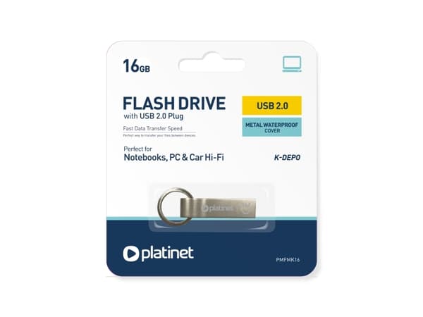 Platinet PMFMK16, 16 GB, USB Type-A, 2.0, Uten lokk, Sølv