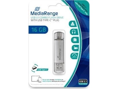 MediaRange combo - USB-flashstasjon - 16 GB - USB 3.1 / USB-C - sølv