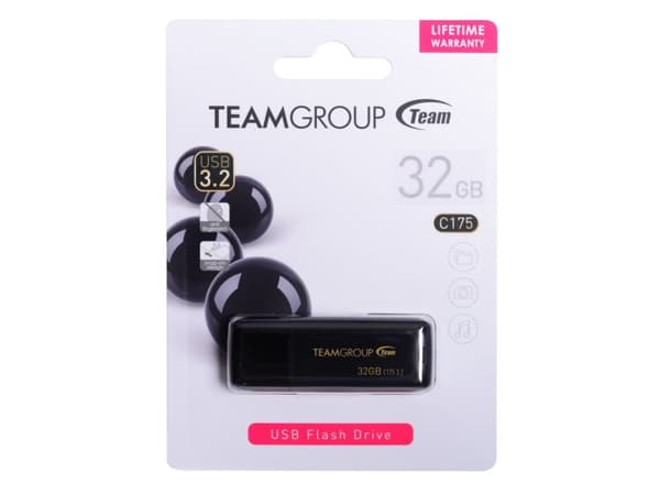 Team Group C175, 32 GB, USB A-tyyppi, 3.2 Gen 1 (3.1 Gen 1), Suojus, 15 g, Musta