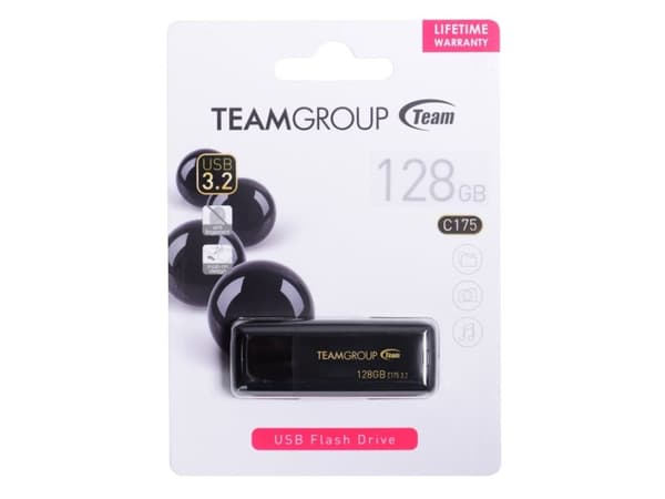 Team Group C175, 128 GB, USB A-tyyppi, 3.2 Gen 1 (3.1 Gen 1), Suojus, 15 g, Musta