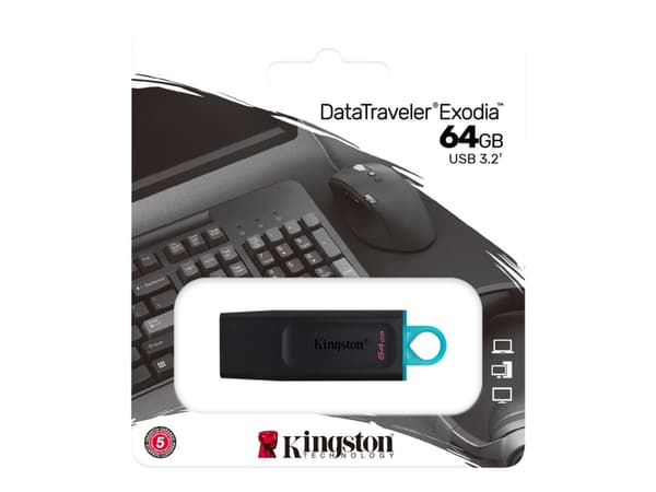Kingston DataTraveler Exodia - USB flash-enhet - 64 GB - USB 3.2 Gen 1 - svart med blågrönt