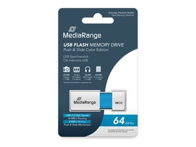 MediaRange USB Stick 64GB MR974, 64 GB, USB A-tyyppi, 2.0, 16 MB/s, Liuku, Sininen, Valkoinen Blå, Vit