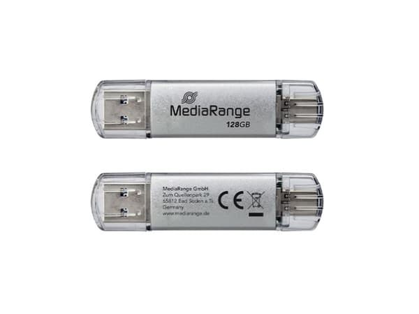 MediaRange MR938 - USB-flashstasjon - 128 GB - USB 3.0 / USB-C - sølv