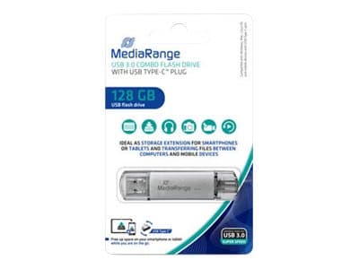 MediaRange MR938 - USB-flashstasjon - 128 GB - USB 3.0 / USB-C - sølv Sølv