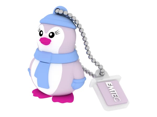 EMTEC Animalitos Marine Range M336 Miss Penguin - USB-flashstasjon - 16 GB - USB 2.0 Blå, Lilla, Hvit