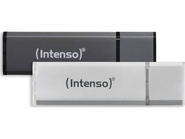 Intenso AluLine USB Drive 32GB Doppelpack 2x32GB - 32 GB, 32 GB, USB Type-A, 2.0, 28 MB/s, Med lokk, Antrasitt, Sølv