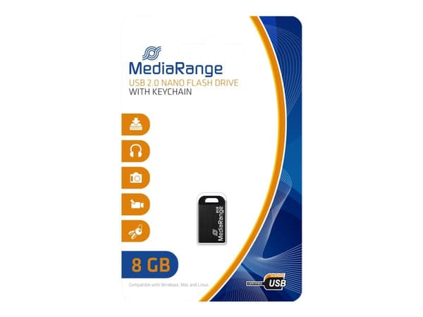 MediaRange Nano - USB flash-stasjon - 8 GB - USB 2.0 - sortering Sort