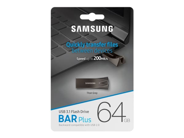 Samsung MUF-64BE, 64 GB, USB A-tyyppi, 3.2 Gen 1 (3.1 Gen 1), 300 MB/s, Ilman suojusta, Harmaa
