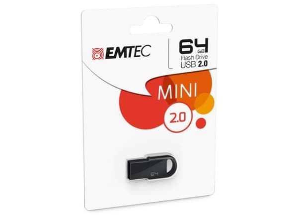 EMTEC D250 Mini - USB-flashstasjon - 64 GB - USB 2.0 - svart