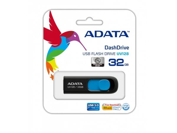 ADATA DashDrive UV128 - USB flash-enhet - 32 GB - USB 3.0 - svart/blå