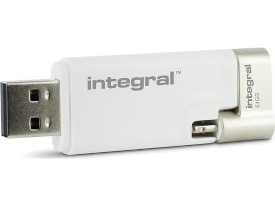 Integral 64GB USB3.0 DRIVE LIGHTNING USB ISHUTTLE WHITE DUAL CONNECTOR USB-muisti USB Type-A / Lightning 3.2 Gen 1 (3.1 Gen 1) Hopea, Valkoinen