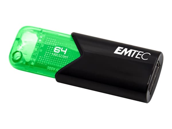 EMTEC B110 Click Easy 3.2 - USB-flashstasjon - 64 GB - USB 3.2 Gen 1 - grønn, svart