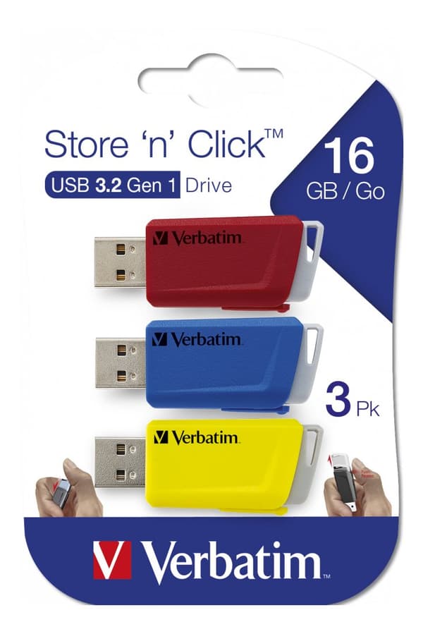 Store N Click USB 3.0 3x 16GB red, blue & yellow