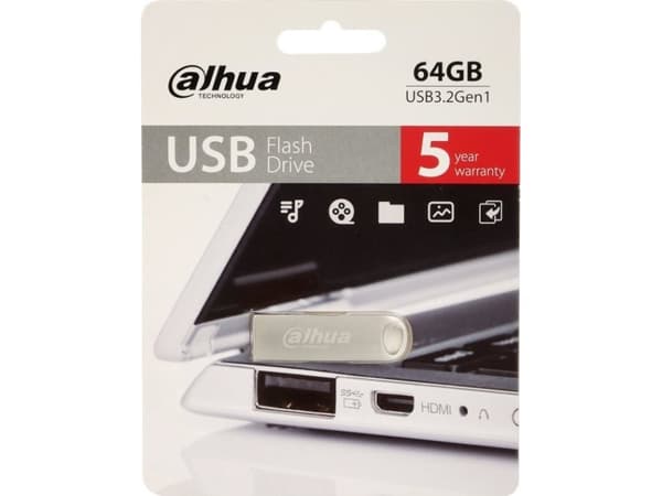 Dahua Technology DHI-USB-U106-30-64GB, 64 GB, USB Type-A, 3.2 Gen 1 (3.1 Gen 1), 70 MB/s, Uten lokk, Sølv Sølv