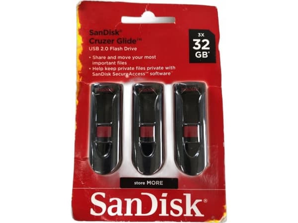 SanDisk Cruzer Glide - USB-flashstasjon - kryptert - 32 GB - USB 2.0 (en pakke 3)
