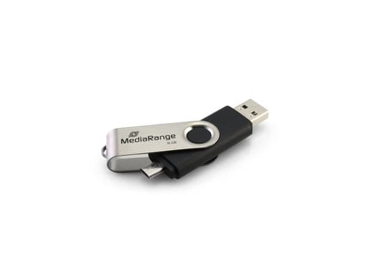 MediaRange MR932 - USB-flashstasjon - 32 GB - USB 2.0 / micro USB - svart/sølv