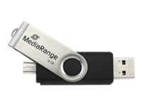 MediaRange MR932 - USB-flashstasjon - 32 GB - USB 2.0 / micro USB - svart/sølv Sort, Sølv