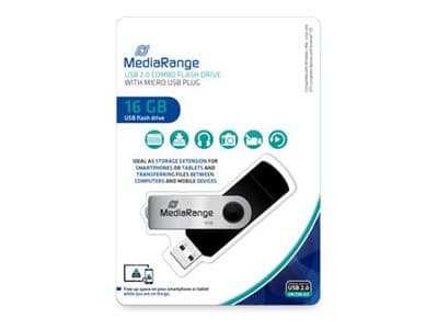 MediaRange MR931-2 - USB-flashstasjon - 16 GB - USB 2.0 / micro USB - svart, sølv Sølv, Sort