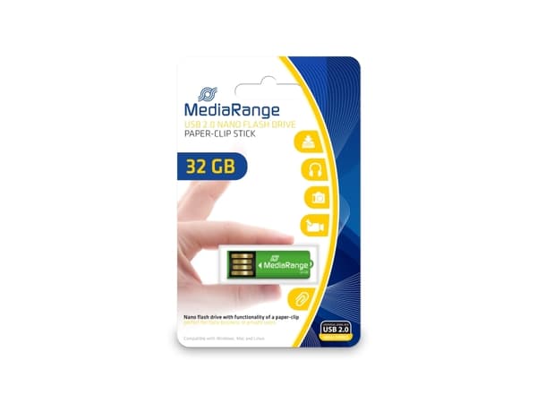 MediaRange MR977, 32 GB, USB A-tyyppi, 2.0, 14 MB/s, Ilman suojusta, Vihreä
