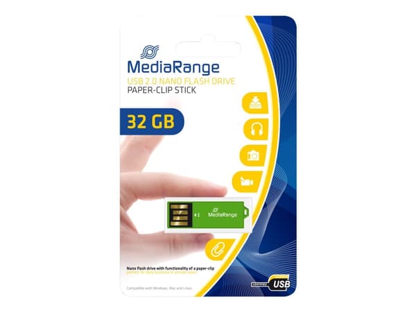 MediaRange MR977, 32 GB, USB A-tyyppi, 2.0, 14 MB/s, Ilman suojusta, Vihreä Vihreä