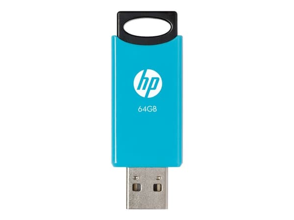 HP v212w, 64 GB, USB A-tyyppi, 2.0, 14 MB/s, Liuku, Musta, Sininen