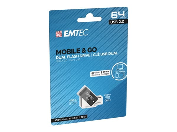 EMTEC Mobile & Go T260B - Dual USB flash-enhet - 64 GB - USB 2.0 / micro USB