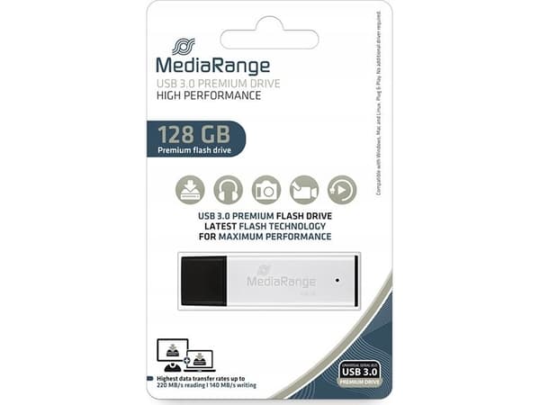 MediaRange MR1902 - USB-flashstasjon - 128 GB - USB 3.2 Gen 1 - svart, sølv