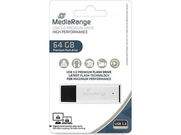 MediaRange MR1901 - USB flash-enhet - 64 GB - USB 3.2 Gen 1 - svart, silver