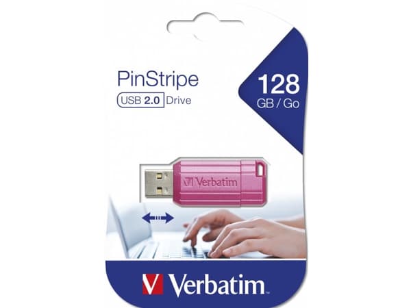 Verbatim PinStripe, 128 GB, USB A-tyyppi, 2.0, 12 MB/s, Suojus, Vaaleanpunainen