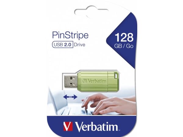 Verbatim PinStripe, 128 GB, USB Type-A, 2.0, 12 MB/s, Keps, Grön