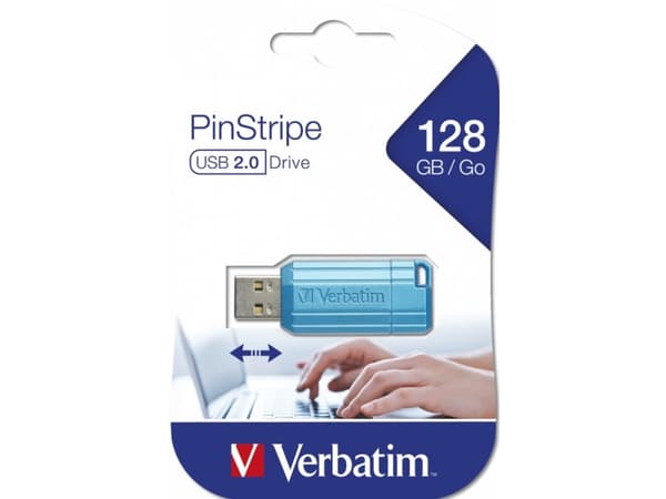 Verbatim PinStripe, 128 GB, USB Type-A, 2.0, 12 MB/s, Med lokk, Blå