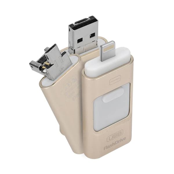 Multifunktionellt 64 GB USB-minne med direktanslutning till iPhone, Android och USB, kryptering