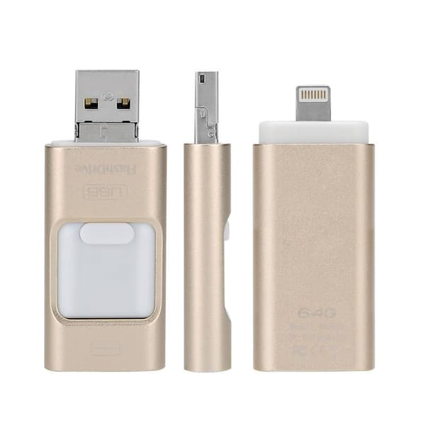 Multifunktionellt 64 GB USB-minne med direktanslutning till iPhone, Android och USB, kryptering