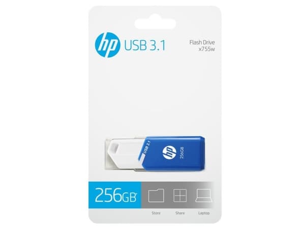 PNY HP x755w, 256 GB, USB Type-A, 3.2 Gen 1 (3.1 Gen 1), 75 MB/s, Friktionslager, Blå, Vit