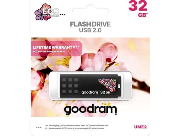 GOODRAM UME2 - USB flash-enhet - 32 GB - USB 2.0 - svart, rosa