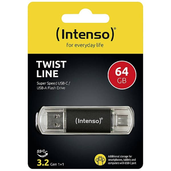 Intenso Twist Line USB-minne 64 GB Antracit 3539490 USB-A, USB-C®, USB 3.1