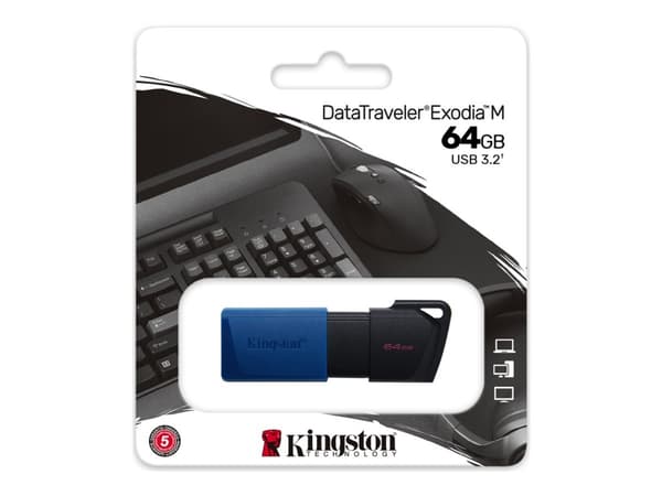 Kingston Technology DataTraveler Exodia M, 64 GB, USB A-tyyppi, 3.2 Gen 1 (3.1 Gen 1), Liuku, 10 g, Musta, Sininen