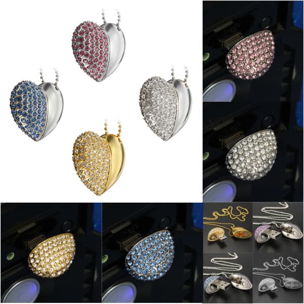 Ny 16GB USB 2.0 Flash Memory Stick Crystal Shining Heart Model Drive Disk