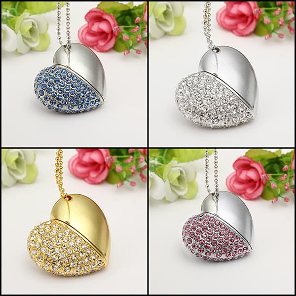 Ny 16GB USB 2.0 Flash Memory Stick Crystal Shining Heart Model Drive Disk