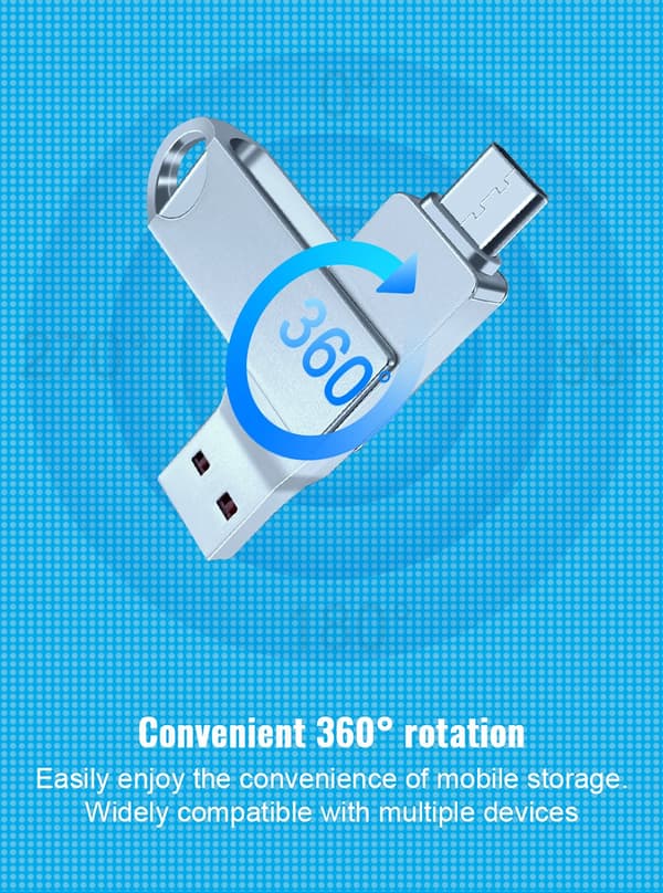 2-in-1 Type-C USB3.1 GEN1 Flash Drive 360° pyörivä peukaloaseman tuki OTG Pendrive USB Disk 32G 64G 128G 256G