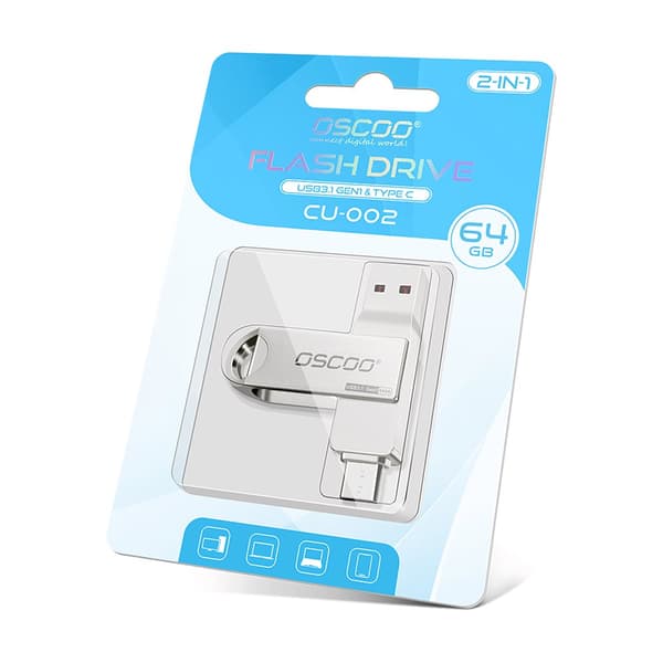 2-in-1 Type-C USB3.1 GEN1 Flash Drive 360° pyörivä peukaloaseman tuki OTG Pendrive USB Disk 32G 64G 128G 256G