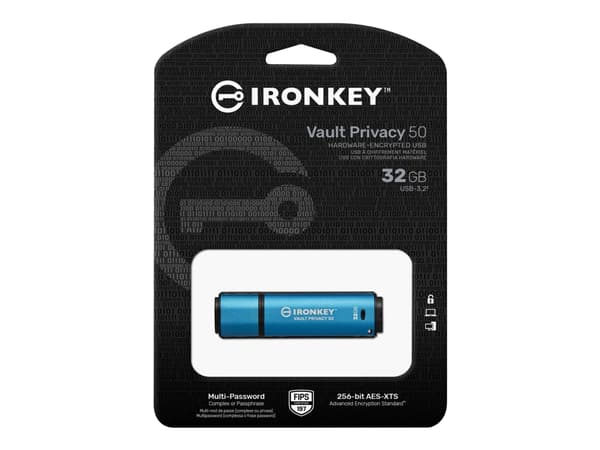 Kingston IronKey Vault Privacy 50 Series - USB-flashstasjon - kryptert - 32 GB - USB 3.2 Gen 1 - TAA-samsvar